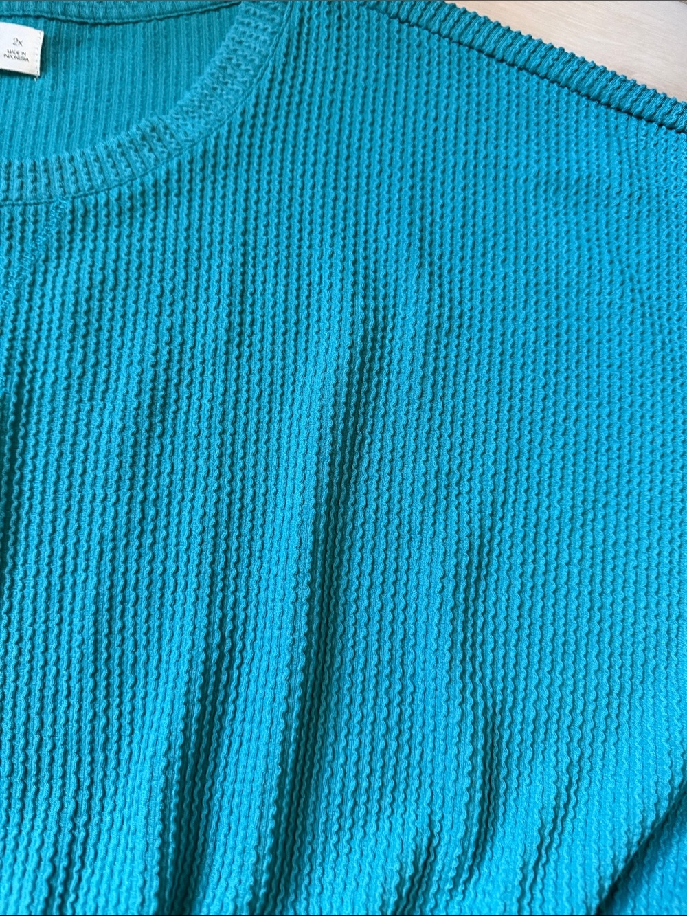 Maurices Teal Drawstring-Waist Waffle Knit Mini Dress - Picture 3 of 5